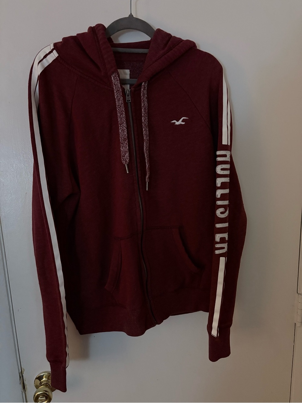 Hollister Burgundy Hooded Zip-Up Sweatshirt with White Logo